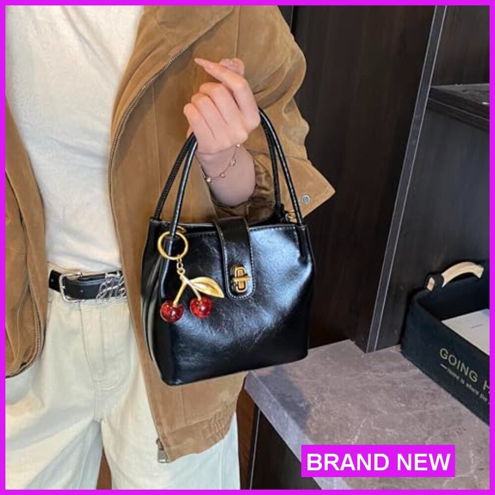 Vegan Leather Tote Shoulder Bag Retro Bucket Satchel Crossbody Adjustable Strap - Picture 2 of 7